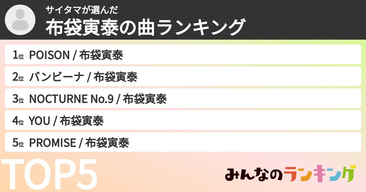サイタマさんの「布袋寅泰の曲ランキング」