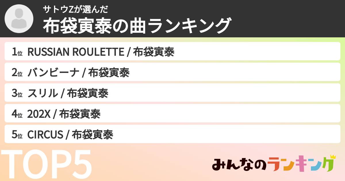 サトウZさんの「布袋寅泰の曲ランキング」