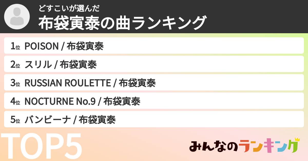 どすこいさんの「布袋寅泰の曲ランキング」
