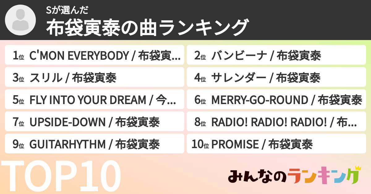 Sさんの「布袋寅泰の曲ランキング」