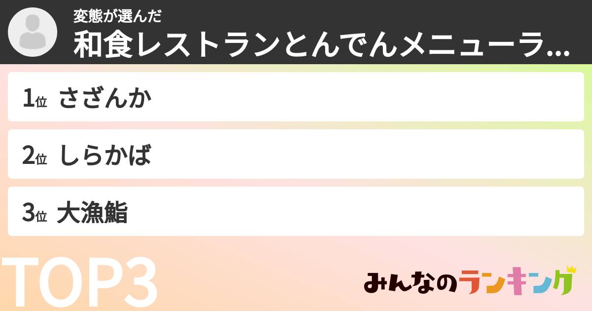 変態さんの「和食レストランとんでんメニューランキング」