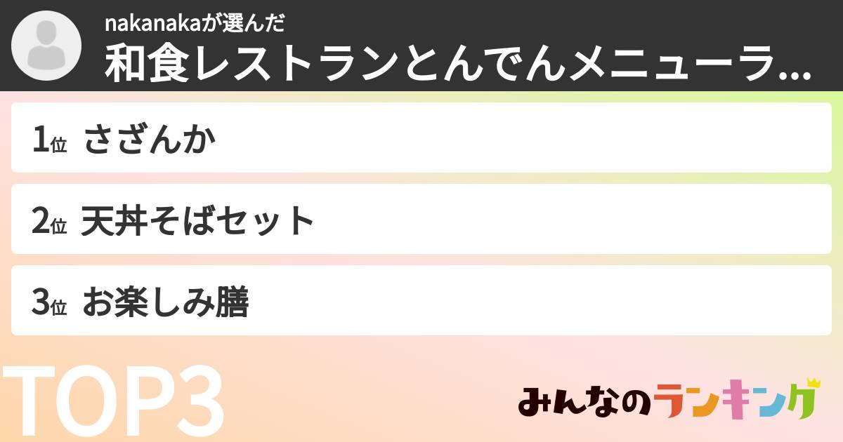 nakanakaさんの「和食レストランとんでんメニューランキング」