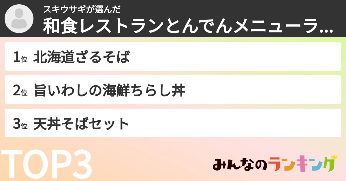 スキウサギさんの「和食レストランとんでんメニューランキング」
