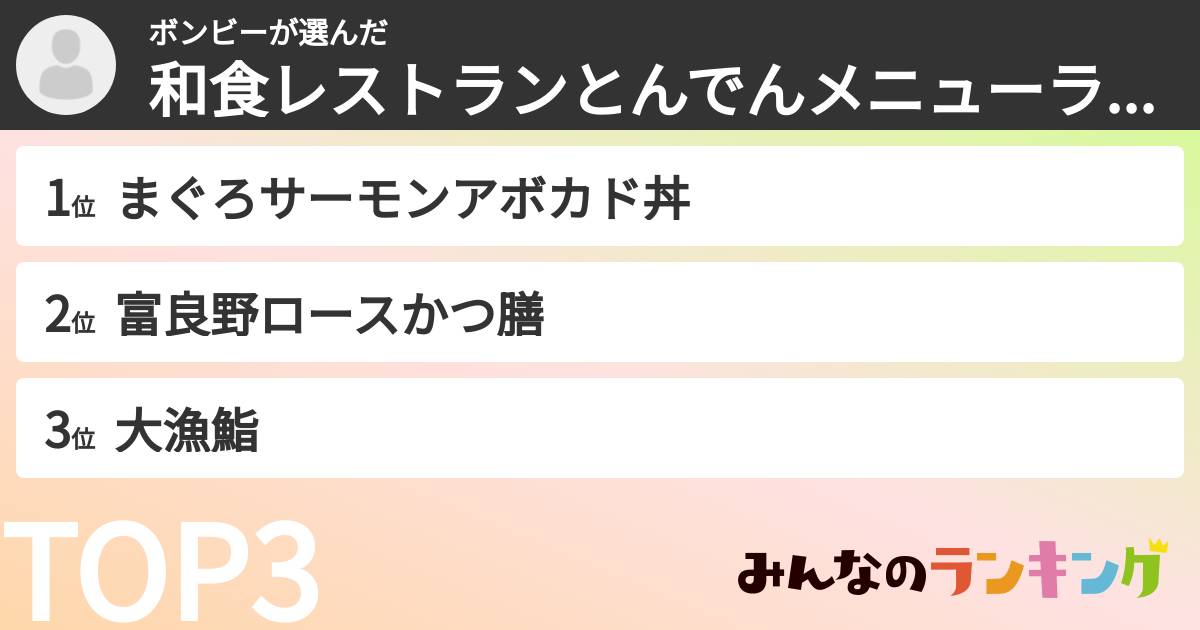 ボンビーさんの「和食レストランとんでんメニューランキング」