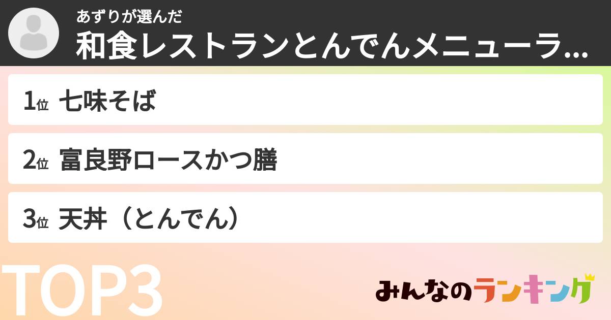 あずりさんの「和食レストランとんでんメニューランキング」