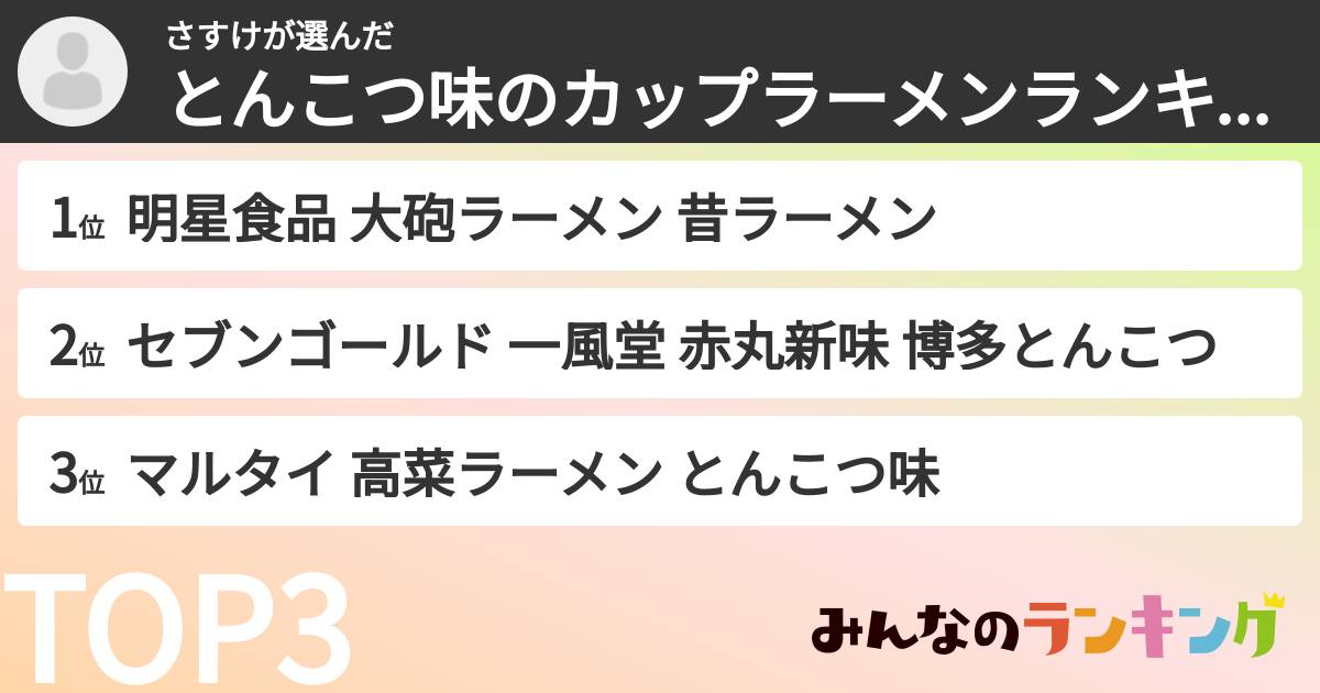 さすけさんの「とんこつ味のカップラーメンランキング」