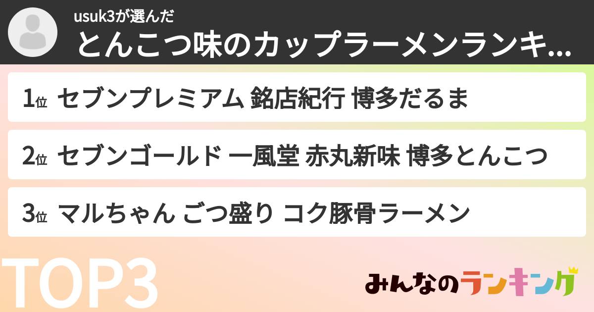 usuk3さんの「とんこつ味のカップラーメンランキング」