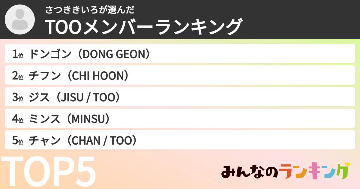 さつききいろさんの「TOOメンバーランキング」