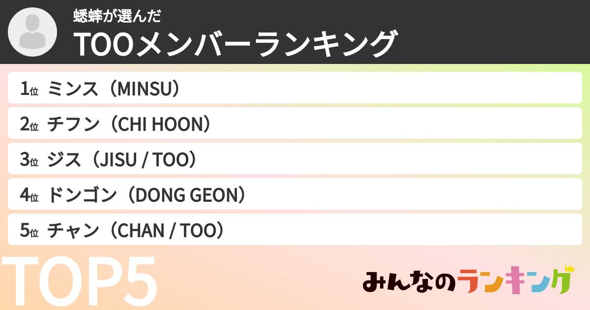 蟋蟀さんの「TOOメンバーランキング」