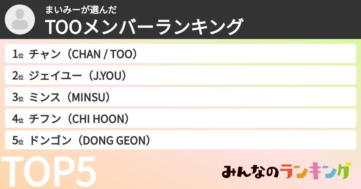 まいみーさんの「TOOメンバーランキング」