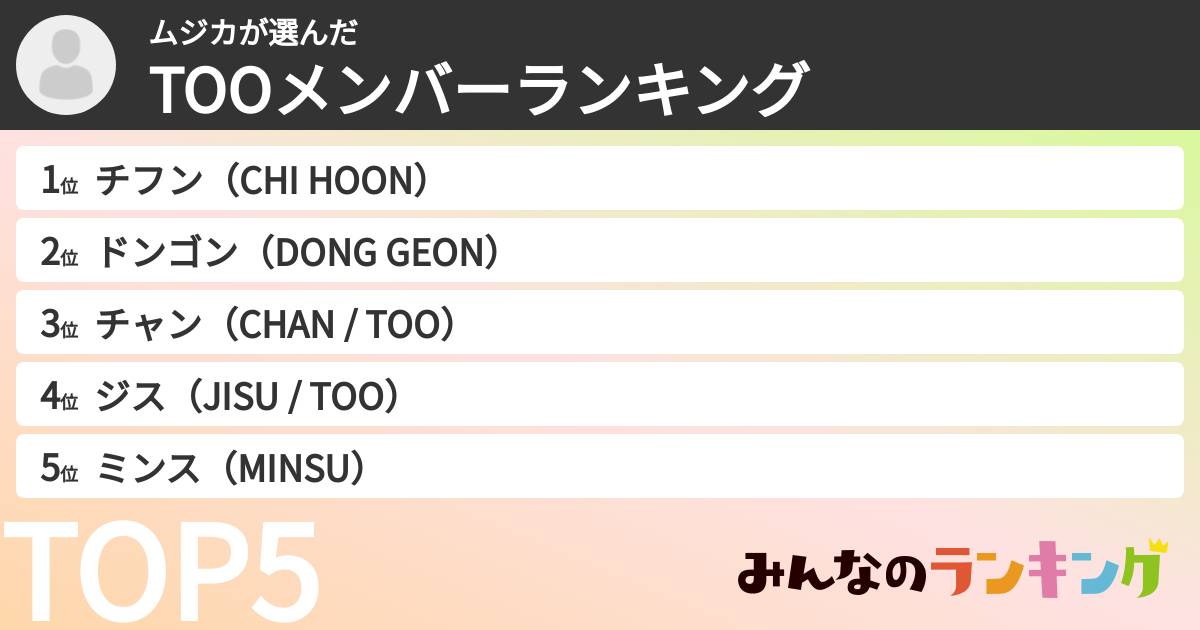 ムジカさんの「TOOメンバーランキング」