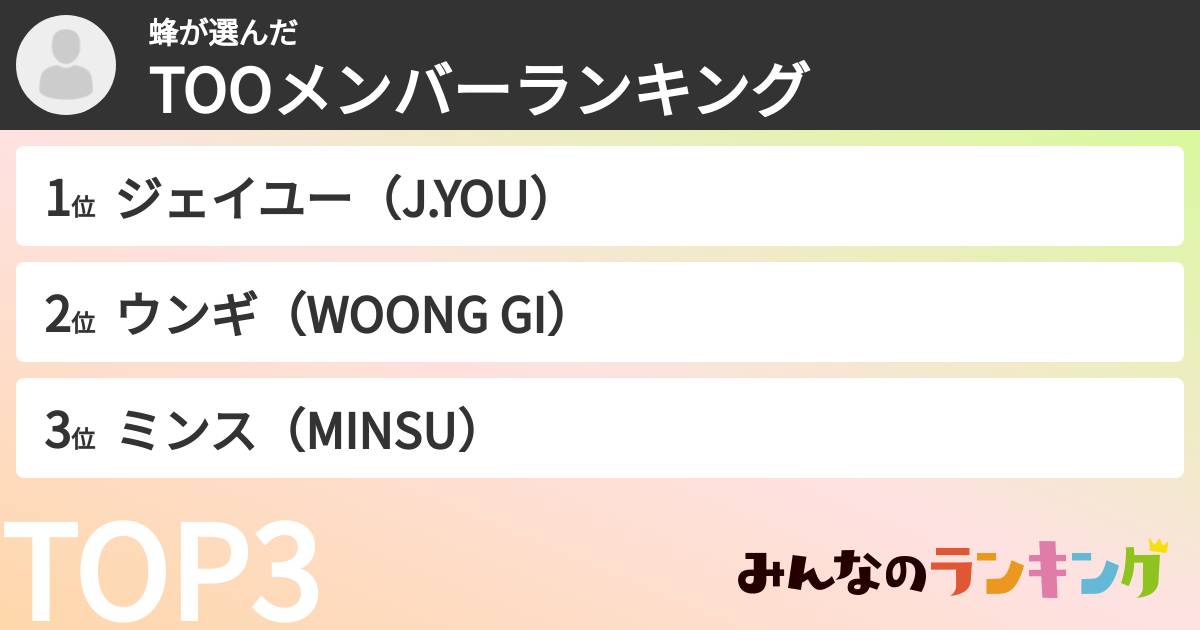 蜂さんの「TOOメンバーランキング」