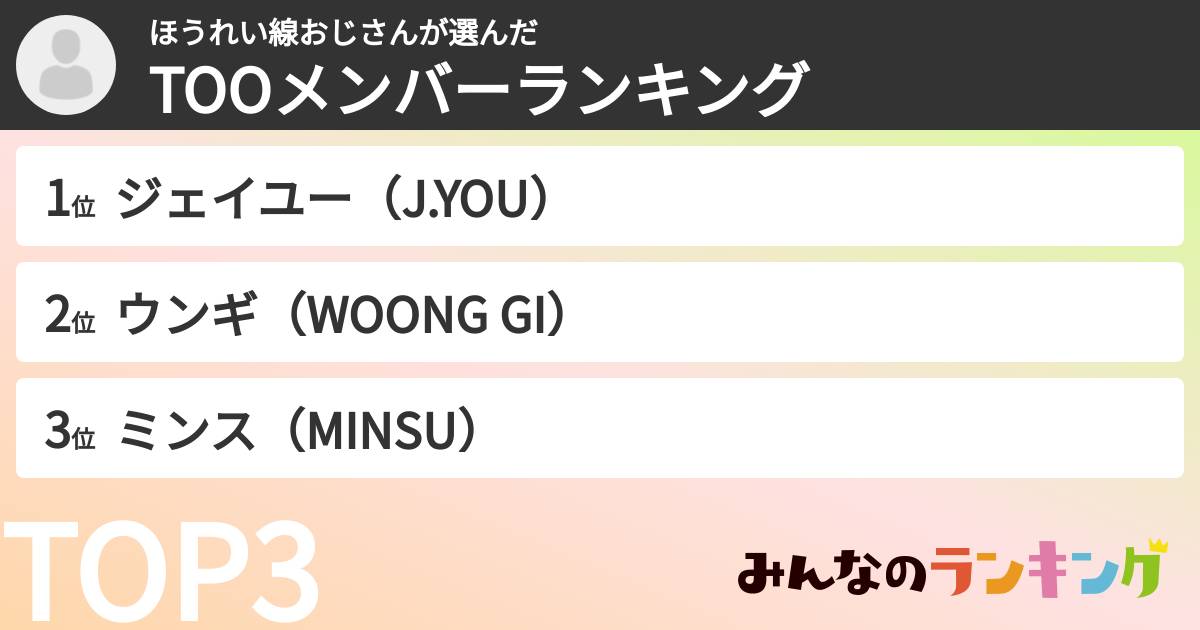 ほうれい線おじさんさんの「TOOメンバーランキング」