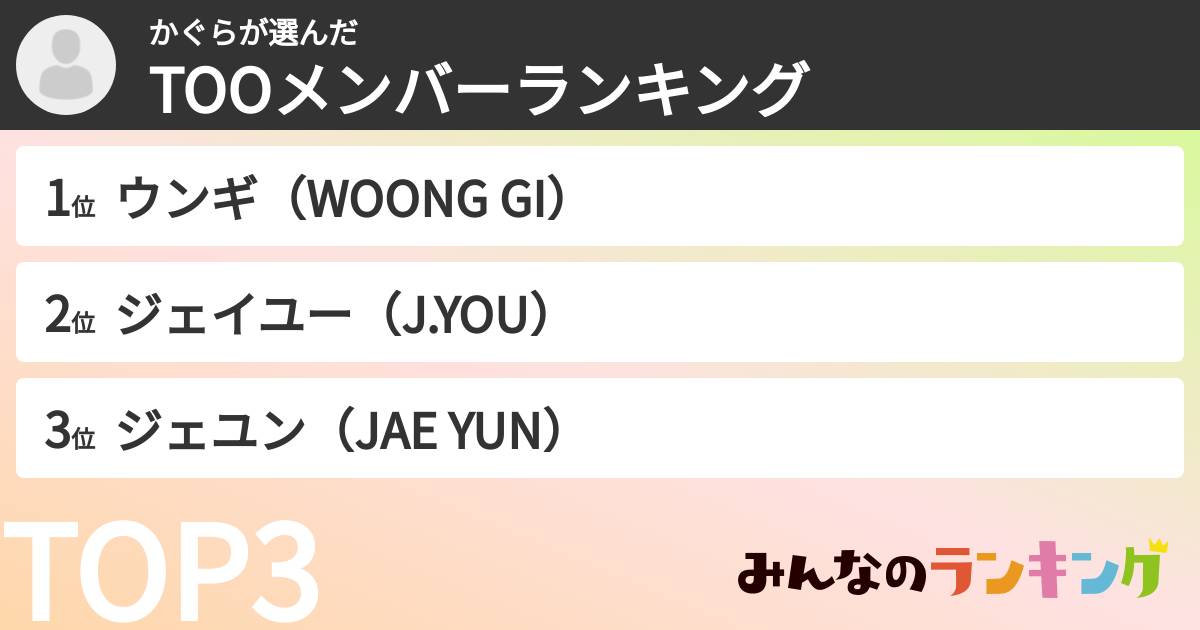 かぐらさんの「TOOメンバーランキング」