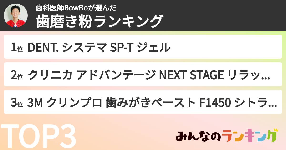 歯科医師BowBoさんの「歯磨き粉ランキング」