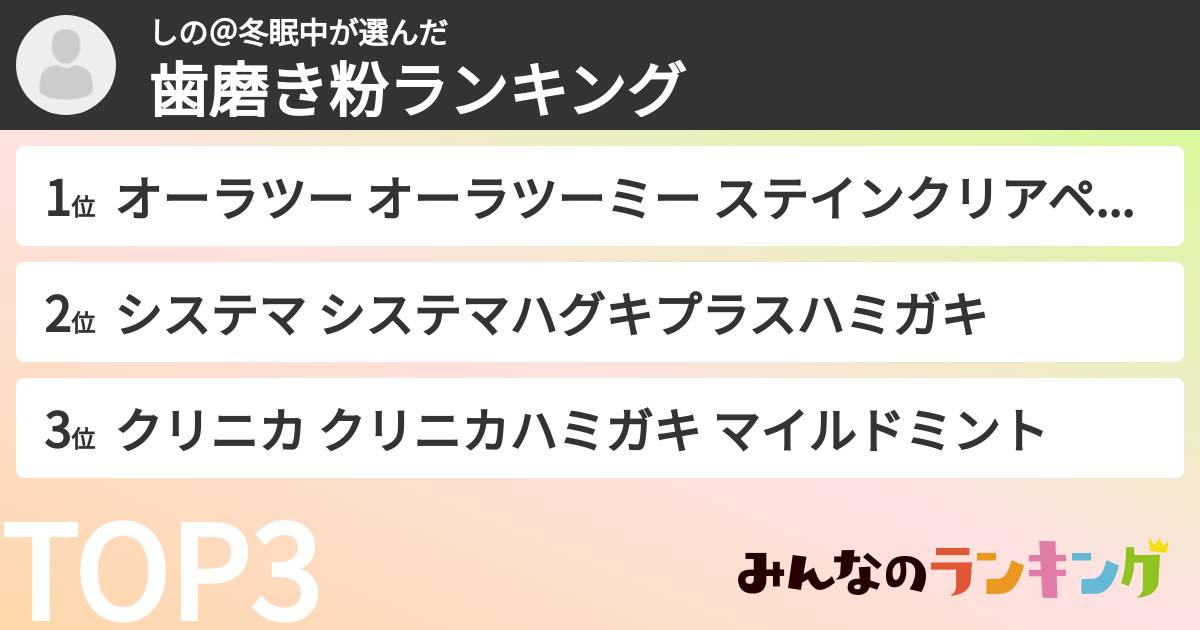 しの＠冬眠中さんの「歯磨き粉ランキング」