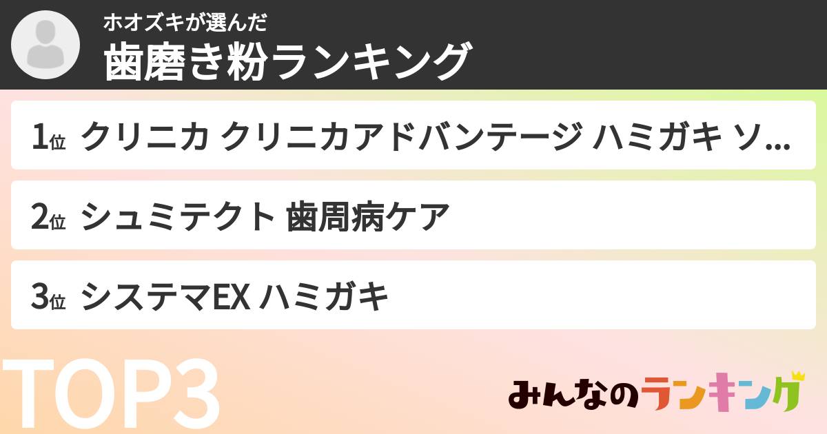 ホオズキさんの「歯磨き粉ランキング」