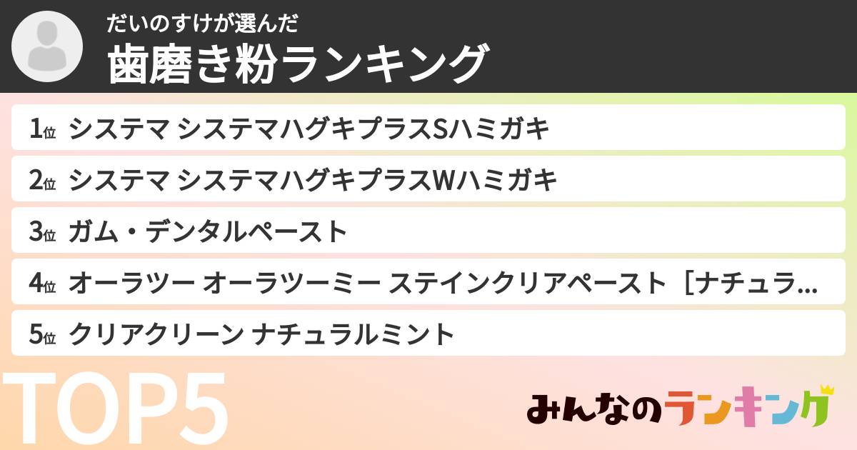だいのすけさんの「歯磨き粉ランキング」