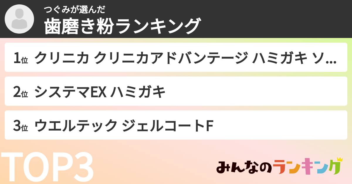 つぐみさんの「歯磨き粉ランキング」