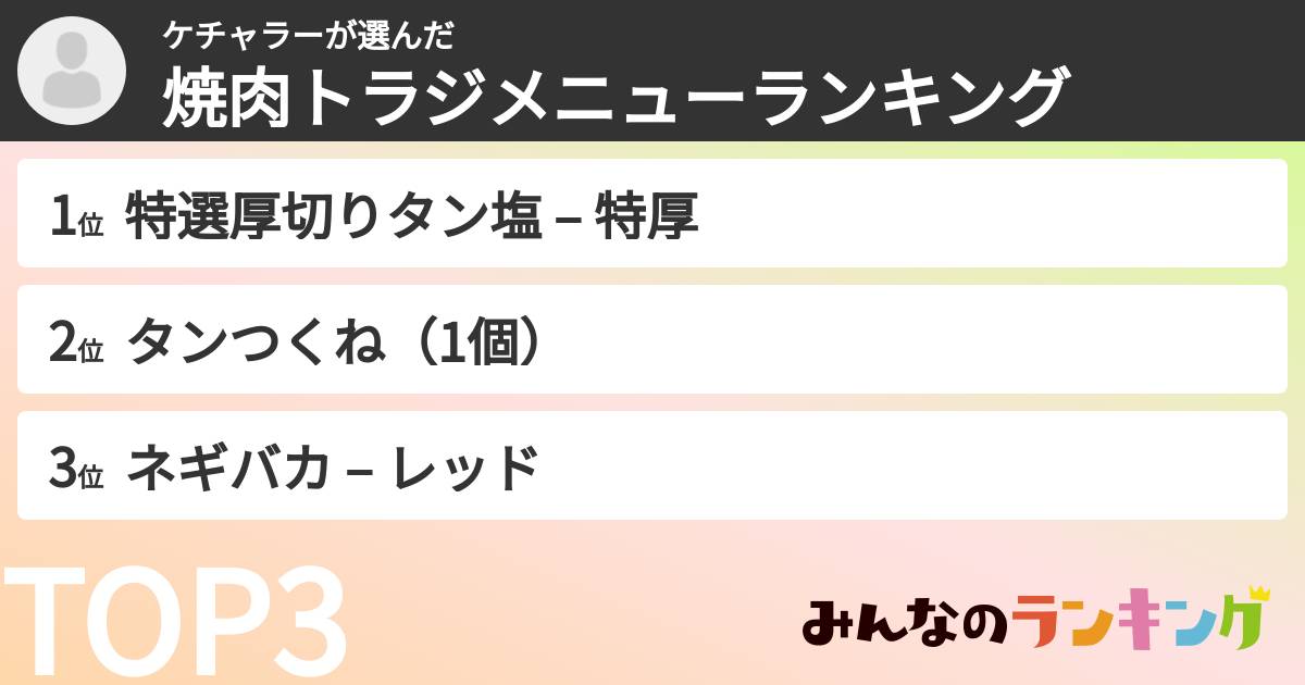 ケチャラーさんの「焼肉トラジメニューランキング」