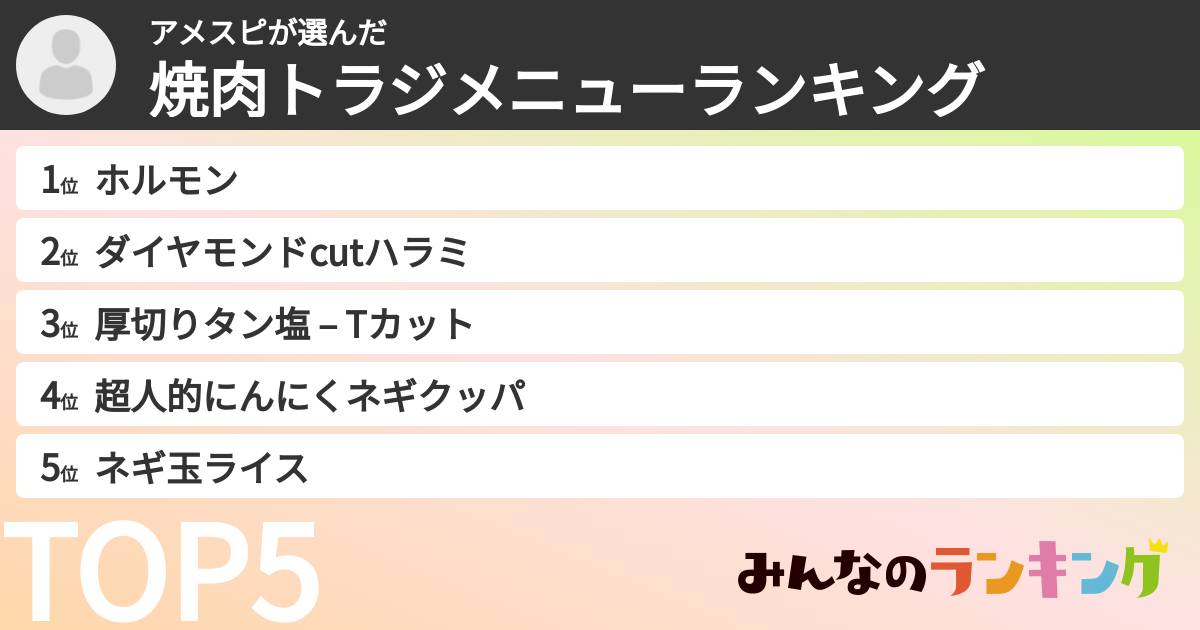 アメスピさんの「焼肉トラジメニューランキング」