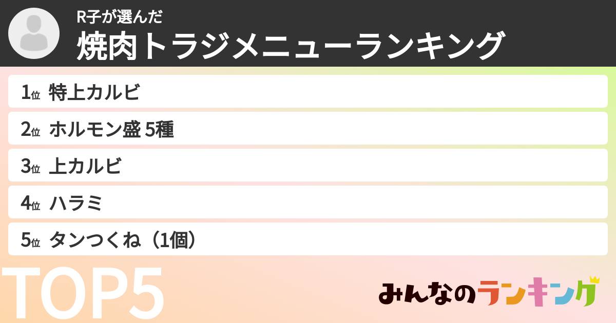R子さんの「焼肉トラジメニューランキング」