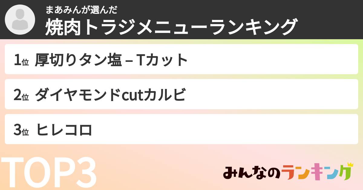 まあみんさんの「焼肉トラジメニューランキング」