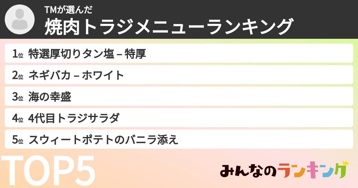 TMさんの「焼肉トラジメニューランキング」