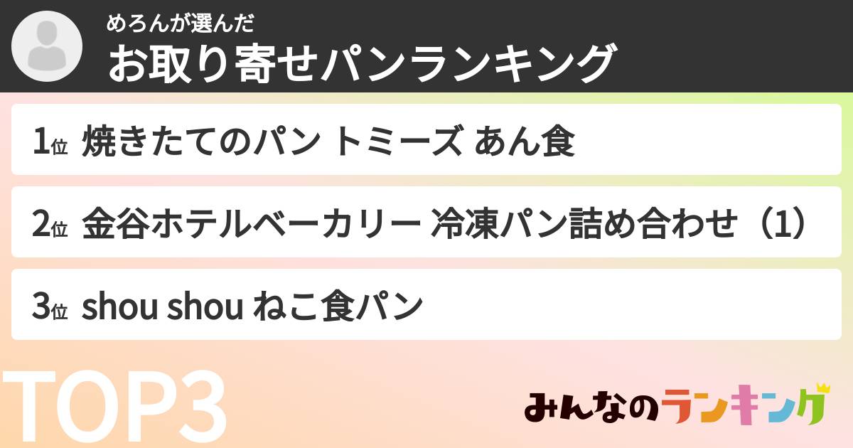 めろんさんの「お取り寄せパンランキング」
