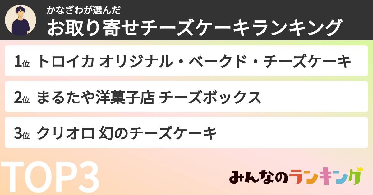 かなざわさんの「お取り寄せチーズケーキランキング」