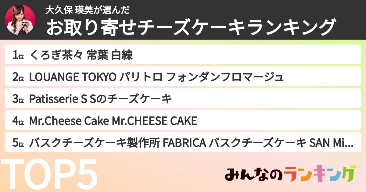 大久保 瑛美さんの「お取り寄せチーズケーキランキング」