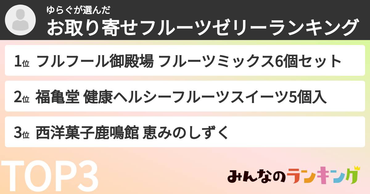 ゆらぐさんの「お取り寄せフルーツゼリーランキング」