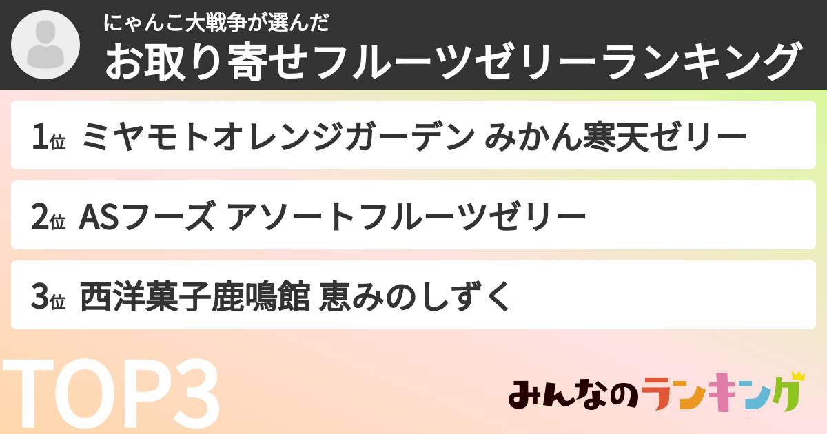 にゃんこ大戦争さんの「お取り寄せフルーツゼリーランキング」
