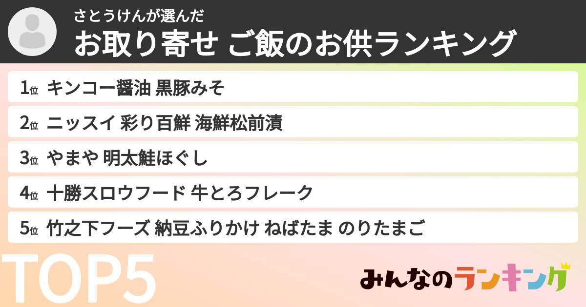 さとうけんさんの「お取り寄せ ご飯のお供ランキング」