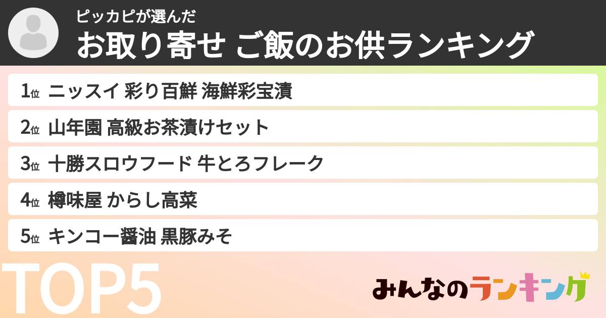 ピッカピさんの「お取り寄せ ご飯のお供ランキング」