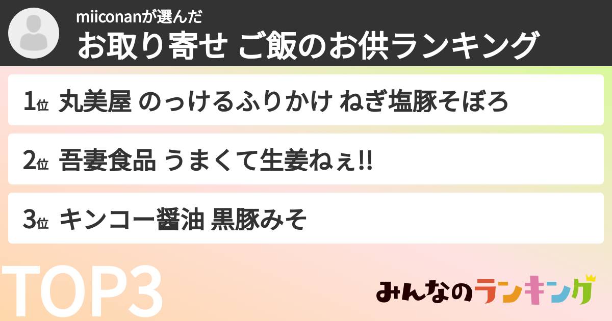 miiconanさんの「お取り寄せ ご飯のお供ランキング」