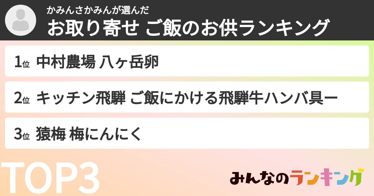 かみんさかみんさんの「お取り寄せ ご飯のお供ランキング」