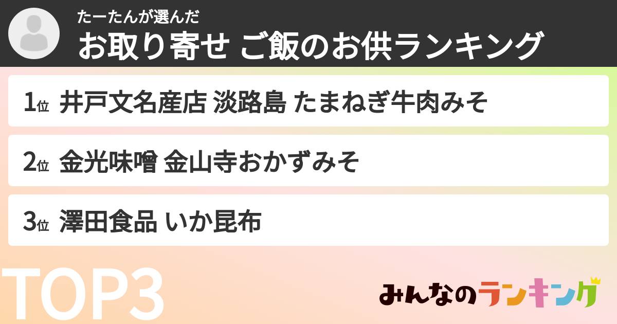 たーたんさんの「お取り寄せ ご飯のお供ランキング」