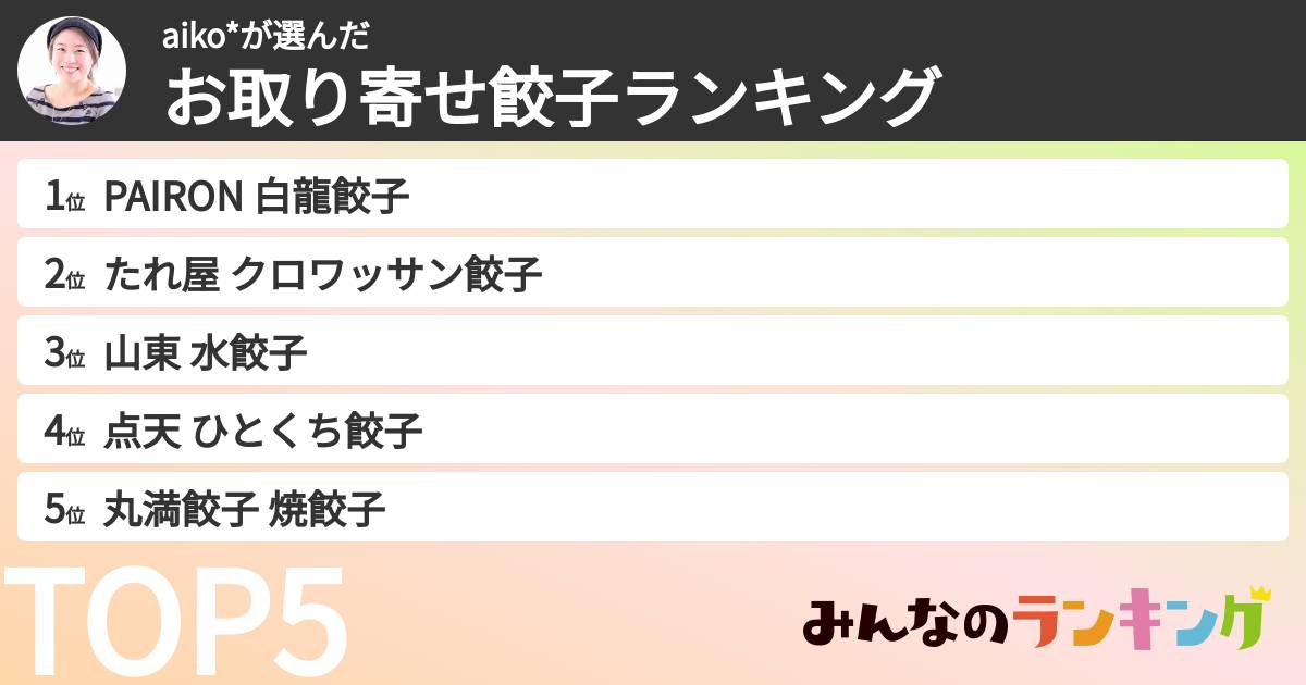aiko*さんの「お取り寄せ餃子ランキング」
