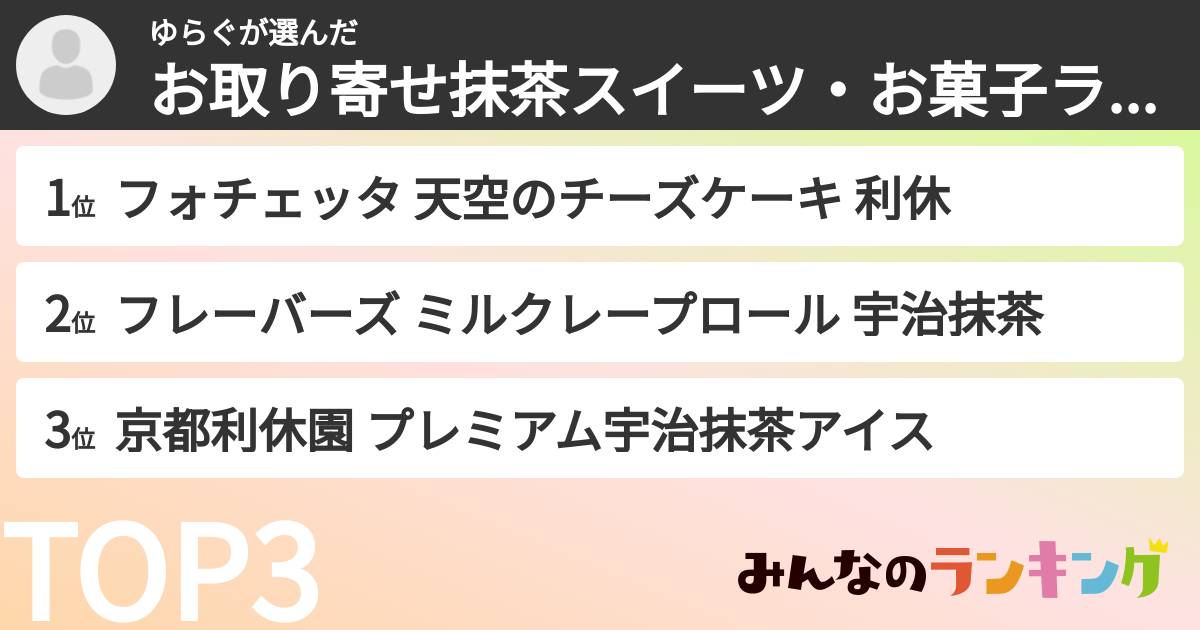 ゆらぐさんの「お取り寄せ抹茶スイーツ・お菓子ランキング」