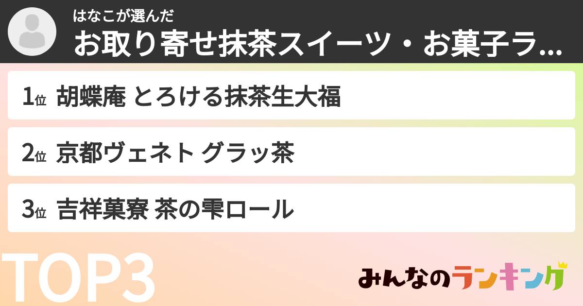 はなこさんの「お取り寄せ抹茶スイーツ・お菓子ランキング」
