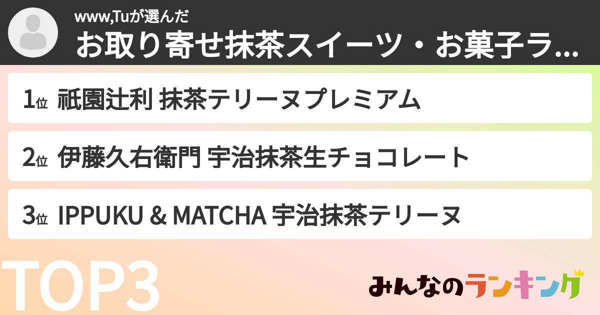 www,Tuさんの「お取り寄せ抹茶スイーツ・お菓子ランキング」