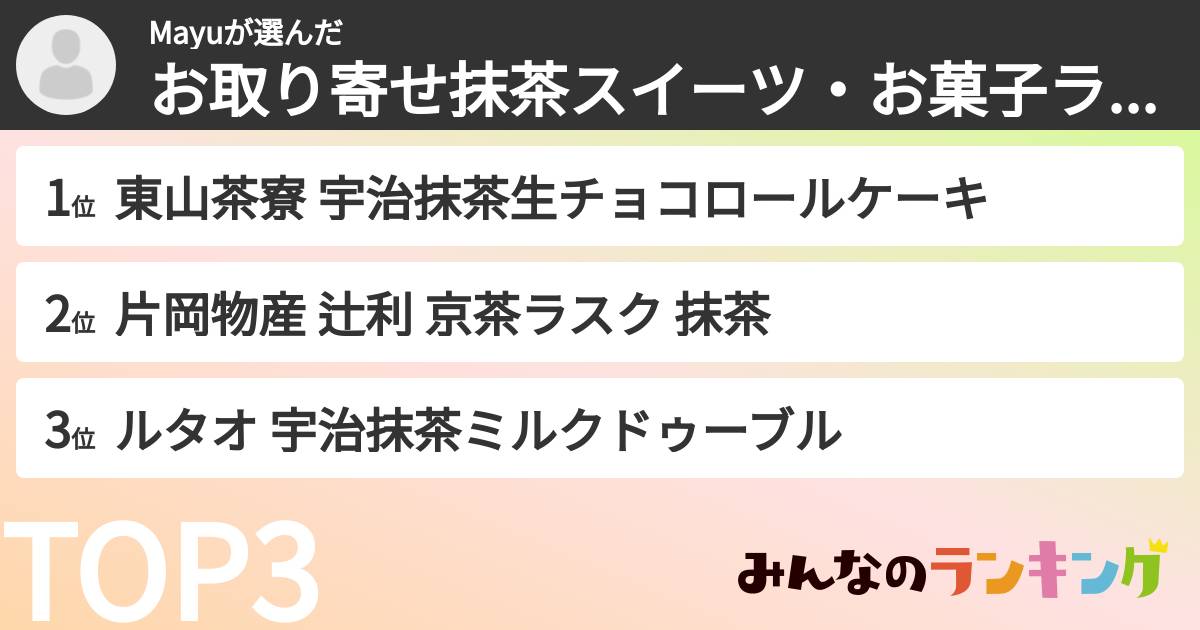 Mayuさんの「お取り寄せ抹茶スイーツ・お菓子ランキング」