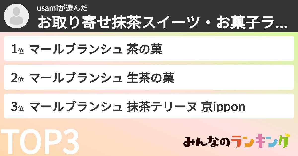 usamiさんの「お取り寄せ抹茶スイーツ・お菓子ランキング」