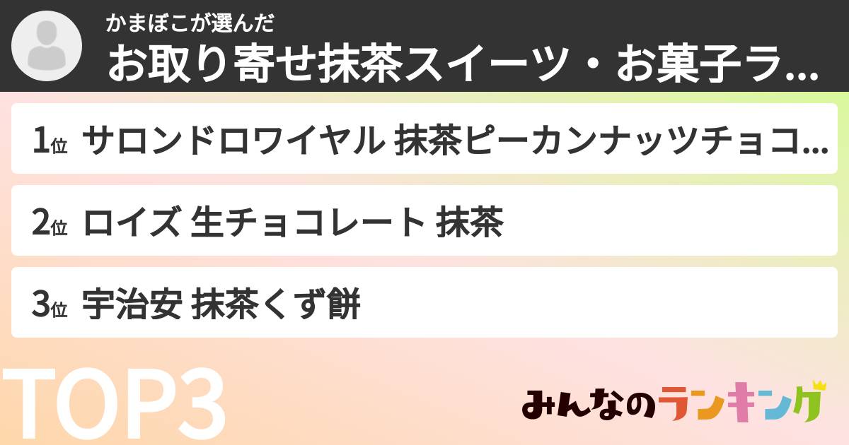 かまぼこさんの「お取り寄せ抹茶スイーツ・お菓子ランキング」