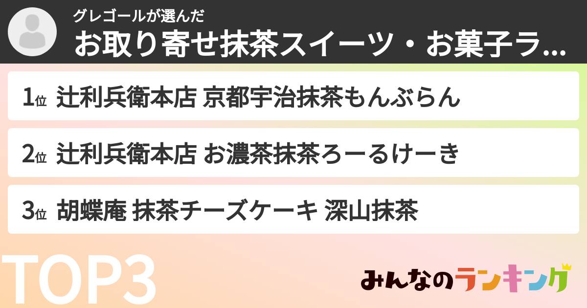 グレゴールさんの「お取り寄せ抹茶スイーツ・お菓子ランキング」