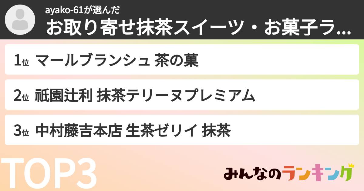 ayako-61さんの「お取り寄せ抹茶スイーツ・お菓子ランキング」