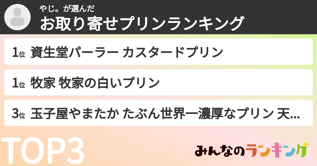 やじ。さんの「お取り寄せプリンランキング」