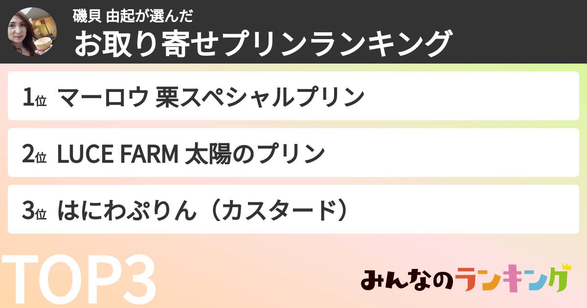 磯貝 由起さんの「お取り寄せプリンランキング」
