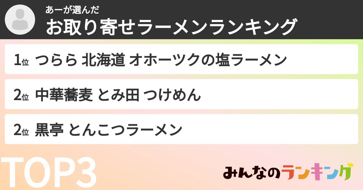 あーさんの「お取り寄せラーメンランキング」